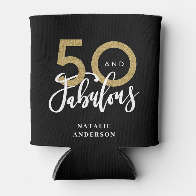 50 and fabulous gold birthday celebration can cooler (Front)