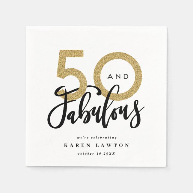50 and fabulous gold birthday party napkin (Front)