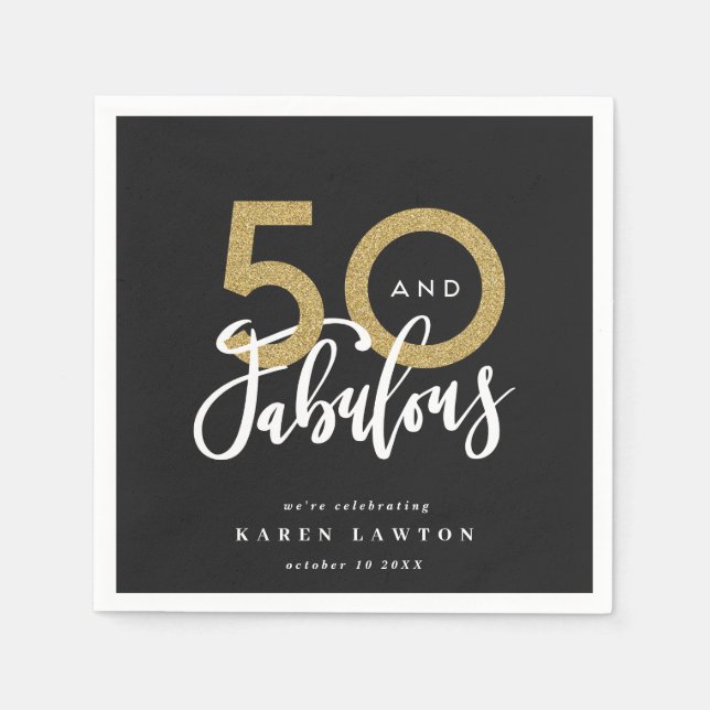 50 and fabulous gold birthday party  napkin (Front)