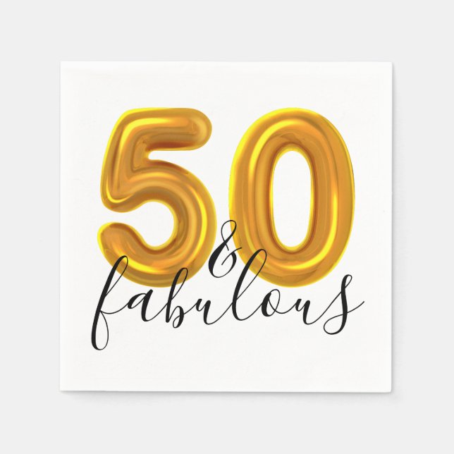 50 and Fabulous Gold Birthday Party Napkin (Front)