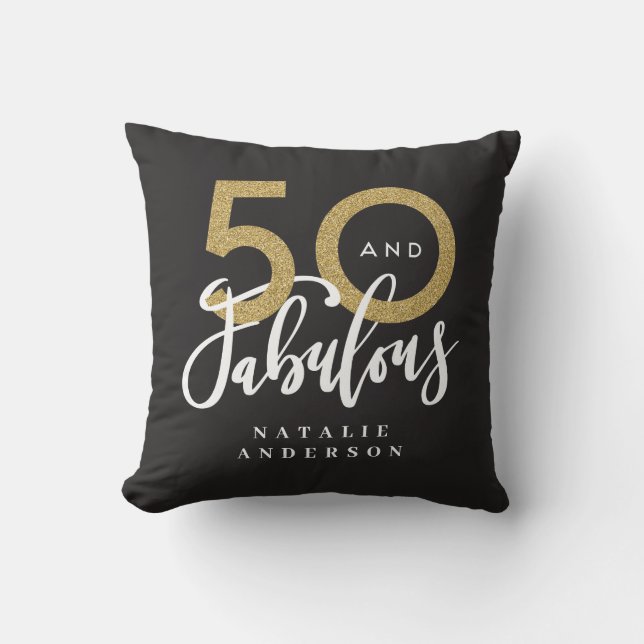 50 and fabulous gold black 50th birthday cushion (Front)