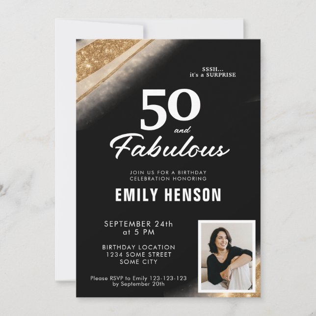50 and Fabulous Gold Black 50th Birthday Invitation (Front)
