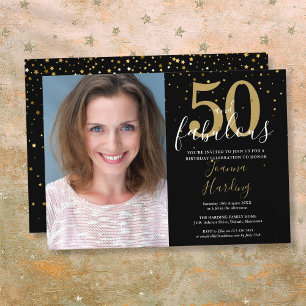 50 and Fabulous Gold Black 50th Birthday Photo Invitation
