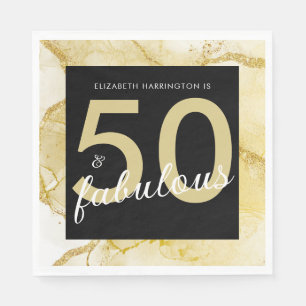 50 And Fabulous Gold Black Birthday Napkin