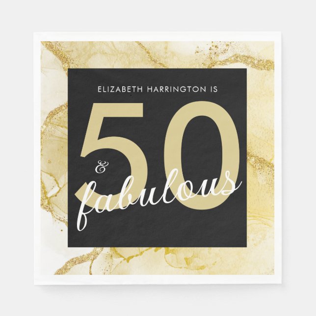 50 And Fabulous Gold Black Birthday Napkin (Front)