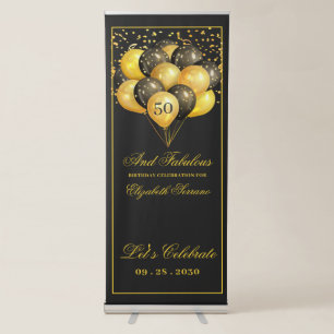 50 And Fabulous Gold Black Birthday Party Retractable Banner