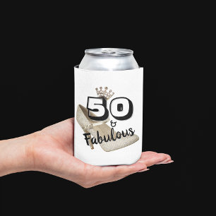 50 And Fabulous Gold Black Bold Birthday Can Cooler