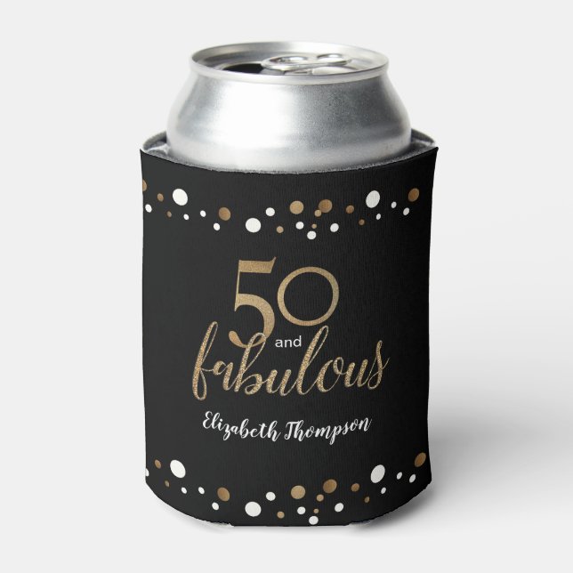 50 and fabulous gold black confetti name can cooler (Can Front)