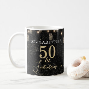 50 and Fabulous Gold Black Marble Mason Jar Lights Coffee Mug