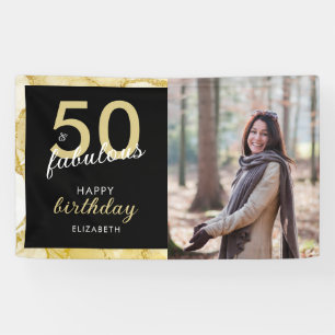 50 And Fabulous Gold Black Photo Birthday Banner