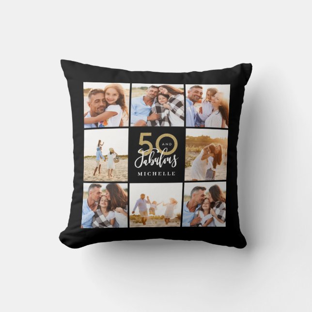 50 and fabulous gold black photo birthday  cushion (Front)