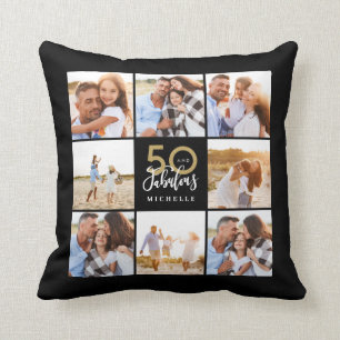 50 and fabulous gold black photo birthday  cushion