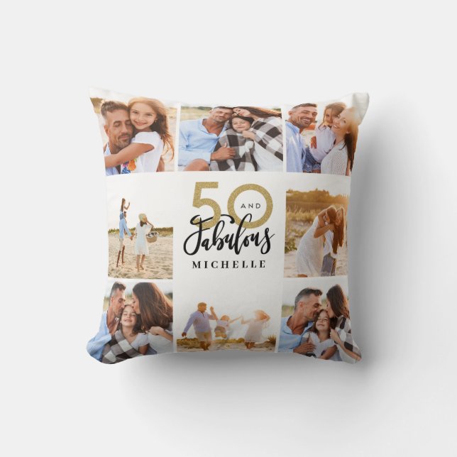 50 and fabulous gold black photo birthday  cushion (Front)