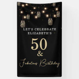50 and Fabulous Gold Black String Lights Banner