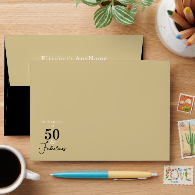 50 and Fabulous Gold Black String Lights Envelope (Desk)