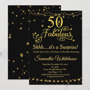 50 and Fabulous Gold Black Surprise Birthday  Invitation