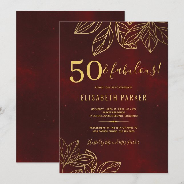 50 and fabulous gold elegant 50th birthday party invitation (Front/Back)