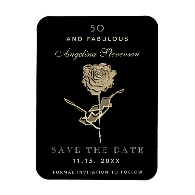 50 and Fabulous Gold Floral Birthday Save The Date Magnet (Vertical)