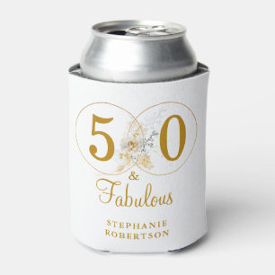 50 and Fabulous Gold Floral Script Birthday  Can Cooler