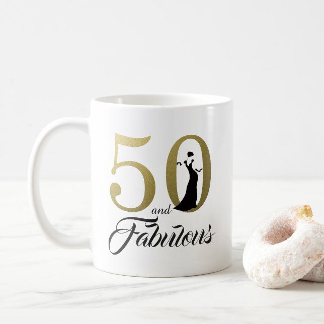 50 and Fabulous Gold Foil 50th Birthday Coffee Mug (With Donut)