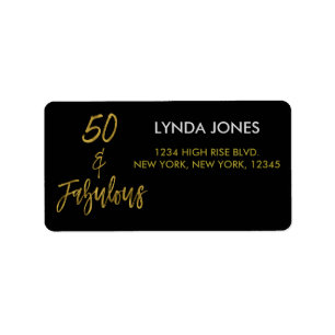 50 and Fabulous Gold Foil Birthday Address Label