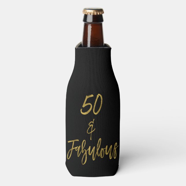 50 and Fabulous Gold Foil Birthday Bottle Cooler (Bottle Front)