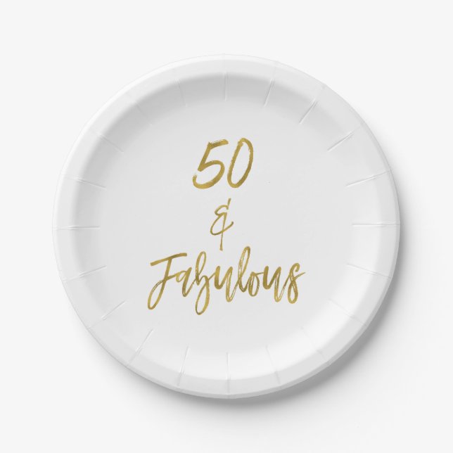 50 and Fabulous Gold Foil Birthday Paper Plate (Front)