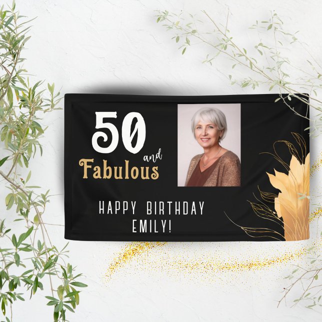 50 and Fabulous Gold Foliage 50th Birthday Photo Banner (Creator Uploaded)