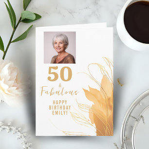 50 and Fabulous Gold Foliage 50th Birthday Photo Card