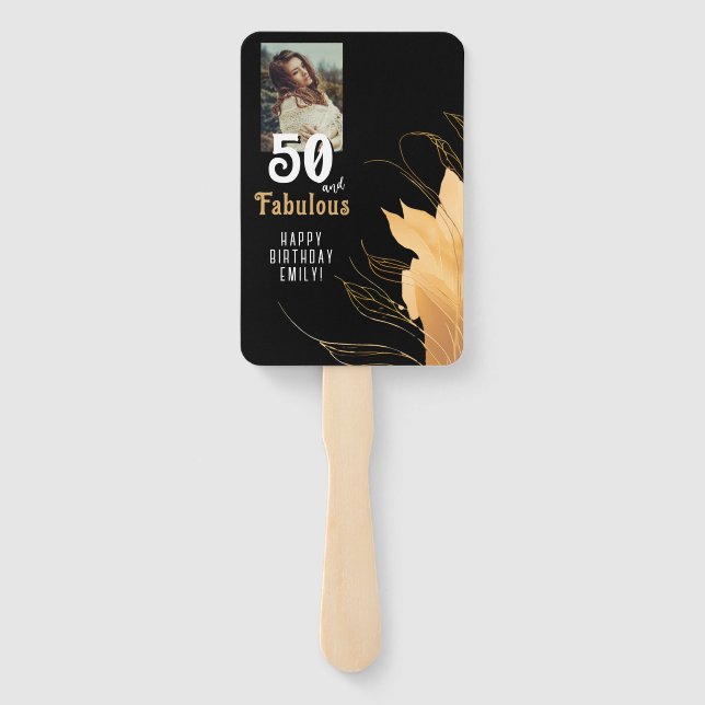 50 and Fabulous Gold Foliage 50th Birthday Photo Hand Fan (Back)