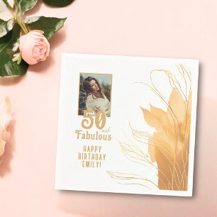 50 and Fabulous Gold Foliage 50th Birthday Photo Napkin