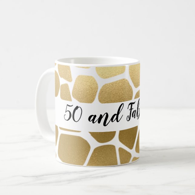 50 and Fabulous Gold Giraffe Coffee Mug (Front Left)
