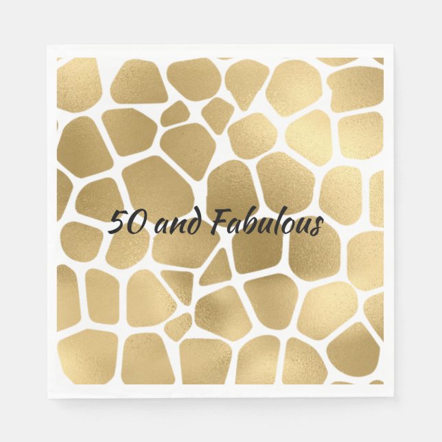 50 and Fabulous Gold Giraffe Print Abstract Napkin (Front)