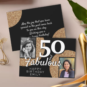 50 and Fabulous Gold Glitter 2 Photo 50th Birthday Card