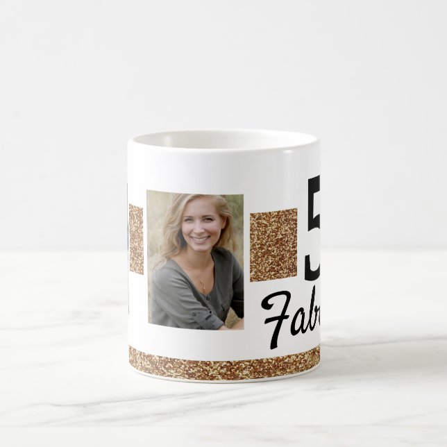 50 and Fabulous Gold Glitter 2 Photo 50th Birthday Coffee Mug (Center)