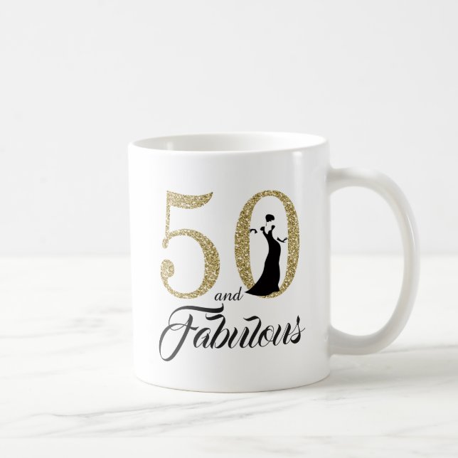 50 and Fabulous Gold Glitter 50th Birthday Coffee Mug (Right)