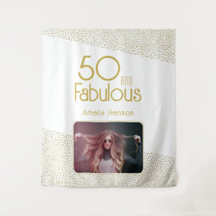50 and Fabulous Gold Glitter 50th Birthday Photo  Tapestry