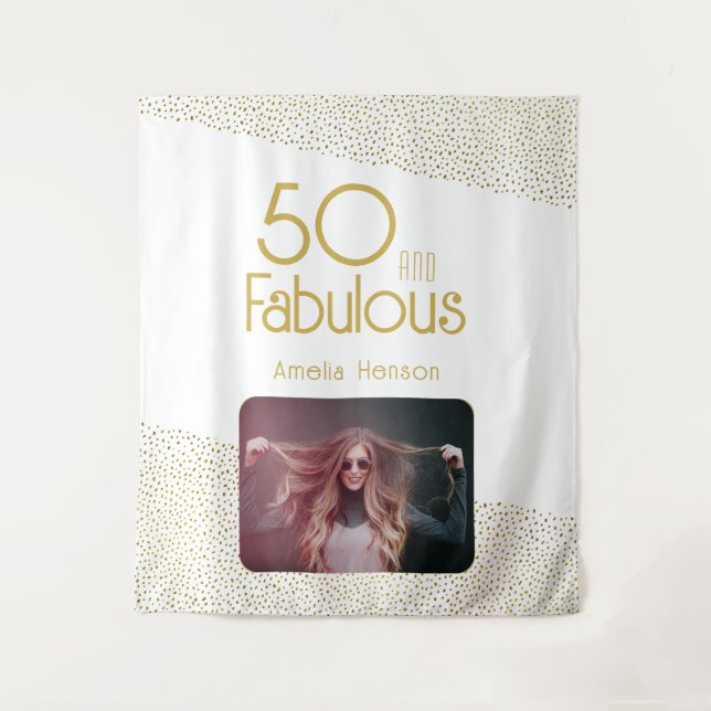 50 and Fabulous Gold Glitter 50th Birthday Photo  Tapestry (Front)
