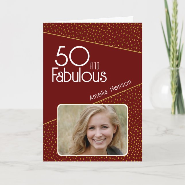 50 and Fabulous Gold Glitter Photo 50th Birthday Card (Front)