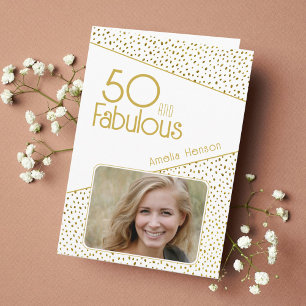 50 and Fabulous Gold Glitter Photo 50th Birthday Card