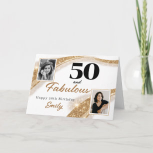 50 and Fabulous Gold Glitter Photo 50th Birthday Card