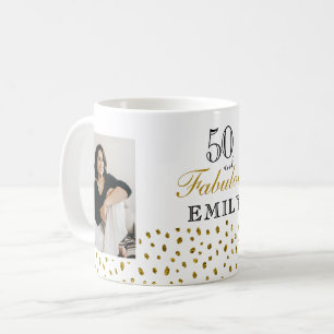 50 and Fabulous Gold Glitter Photo 50th Birthday Coffee Mug