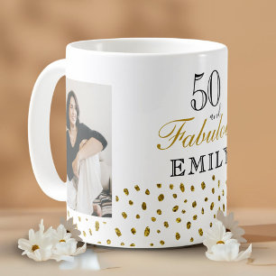 50 and Fabulous Gold Glitter Photo 50th Birthday Coffee Mug