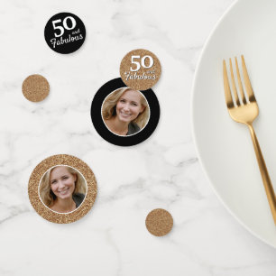 50 and Fabulous Gold Glitter Photo 50th Birthday Confetti