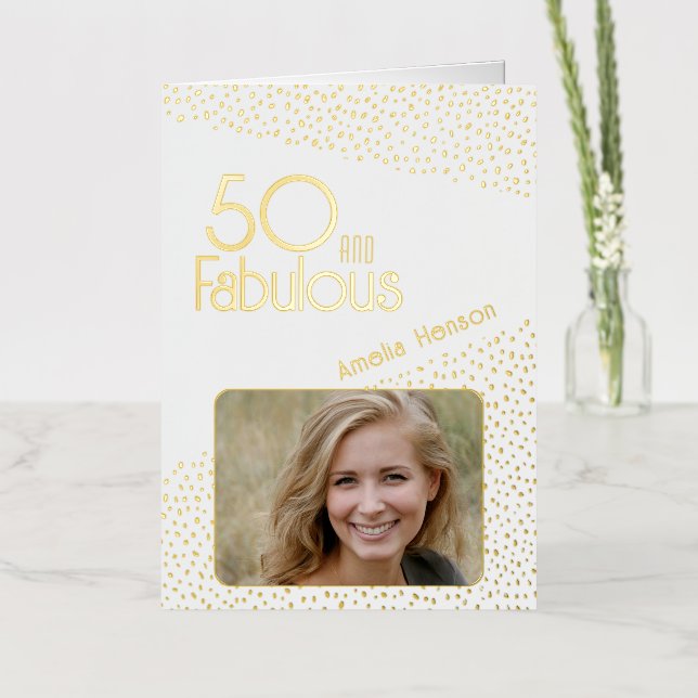 50 and Fabulous Gold Glitter Photo 50th Birthday Foil Greeting Card (Flower)