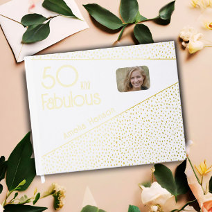 50 and Fabulous Gold Glitter Photo 50th Birthday Guest Book