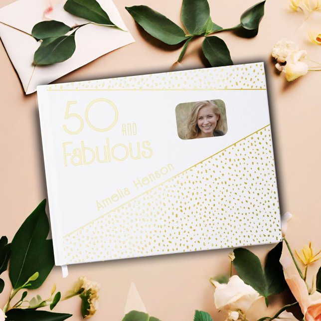 50 and Fabulous Gold Glitter Photo 50th Birthday Guest Book (Creator Uploaded)