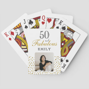 50 and Fabulous Gold Glitter Photo 50th Birthday Playing Cards