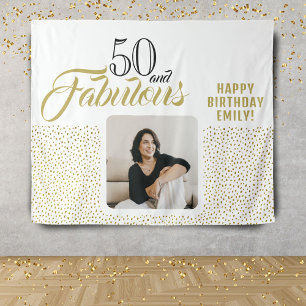 50 and Fabulous Gold Glitter Photo 50th Birthday Tapestry