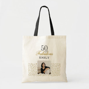 50 and Fabulous Gold Glitter Photo 50th Birthday Tote Bag